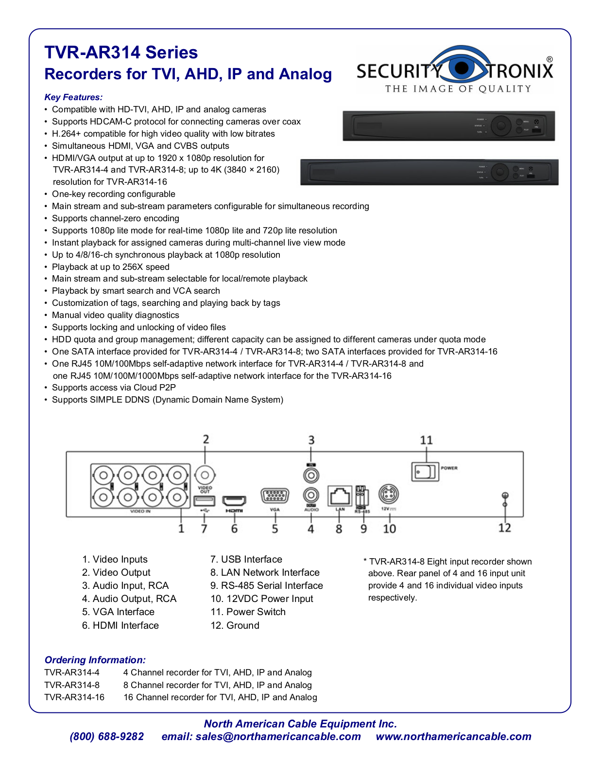 SecurityTronix TVR-AR314-16, TVR-AR314-4 Specsheet