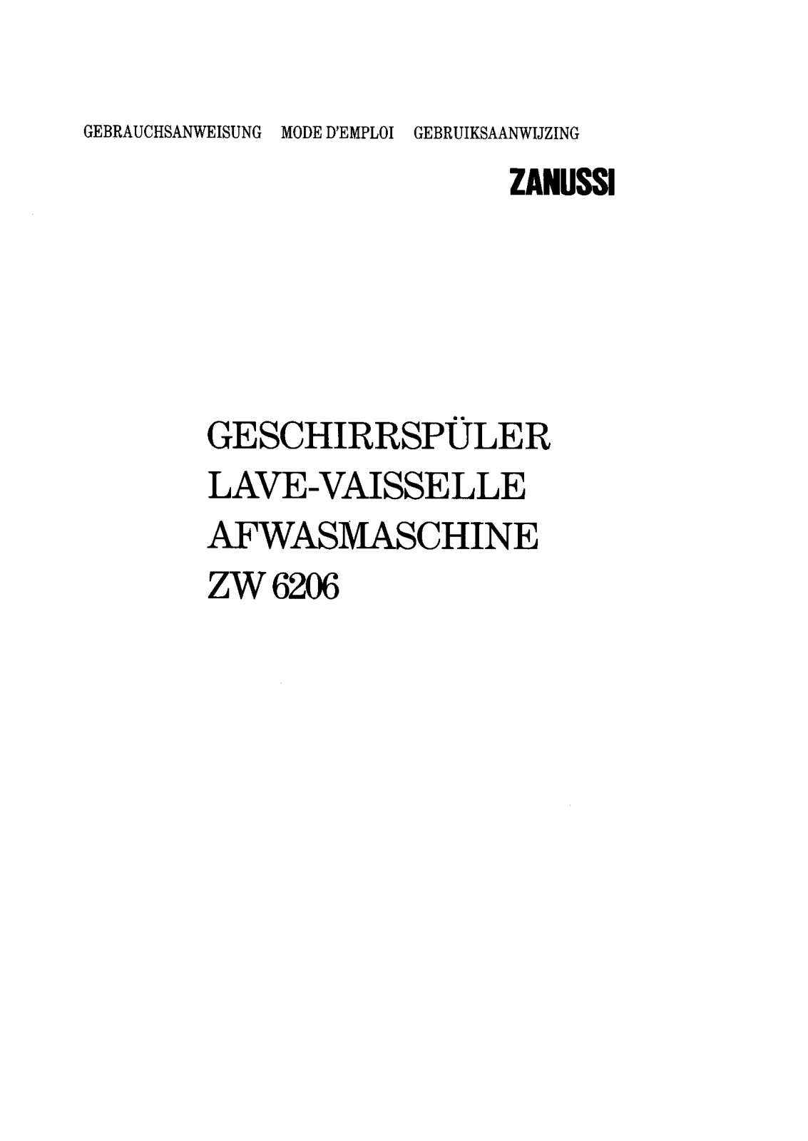 Zanussi ZW6206 Instruction Manual