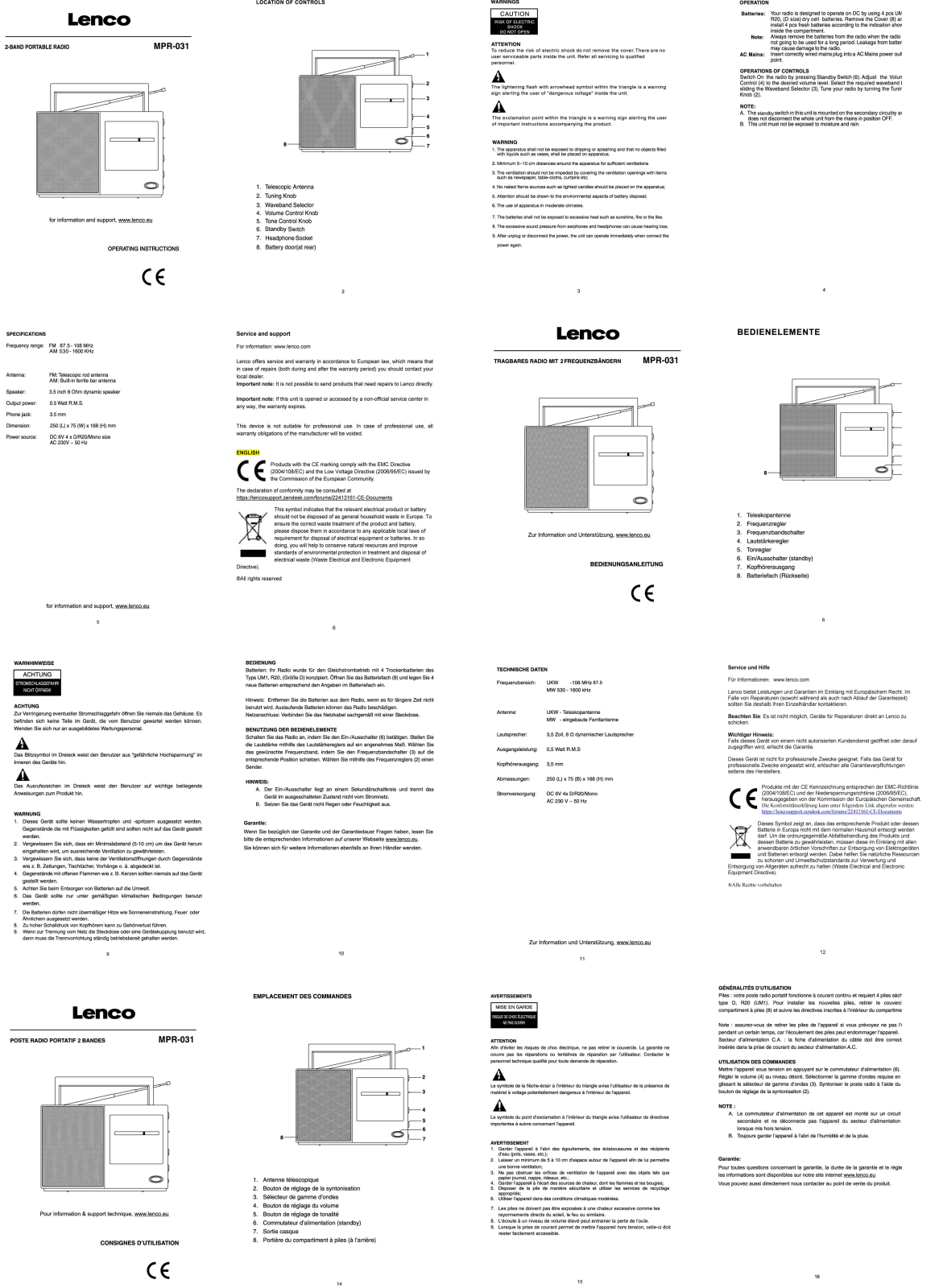 Lenco MPR-031 Operation Manual