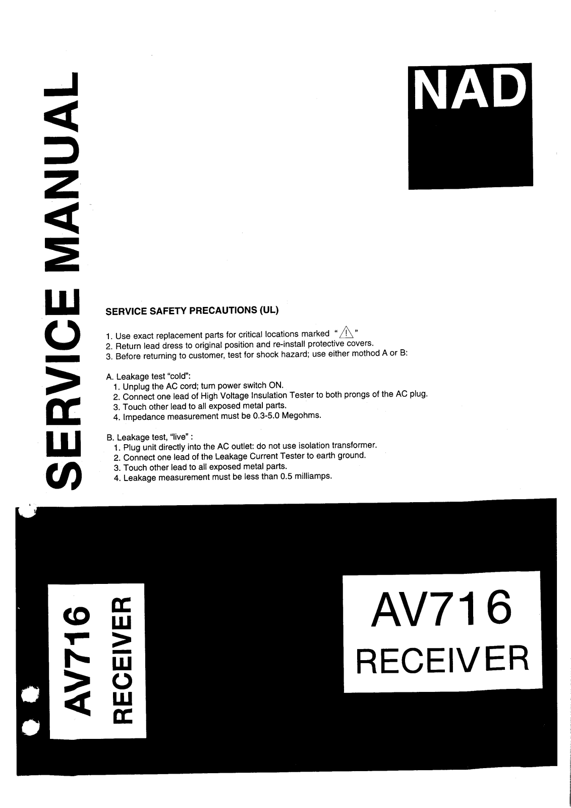 NAD AV716 Service Manuals