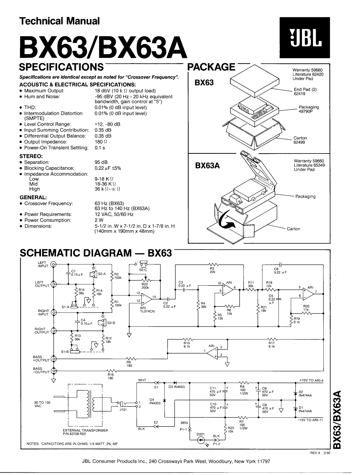 JBL UREI BX63A, UREI BX63 User Manual