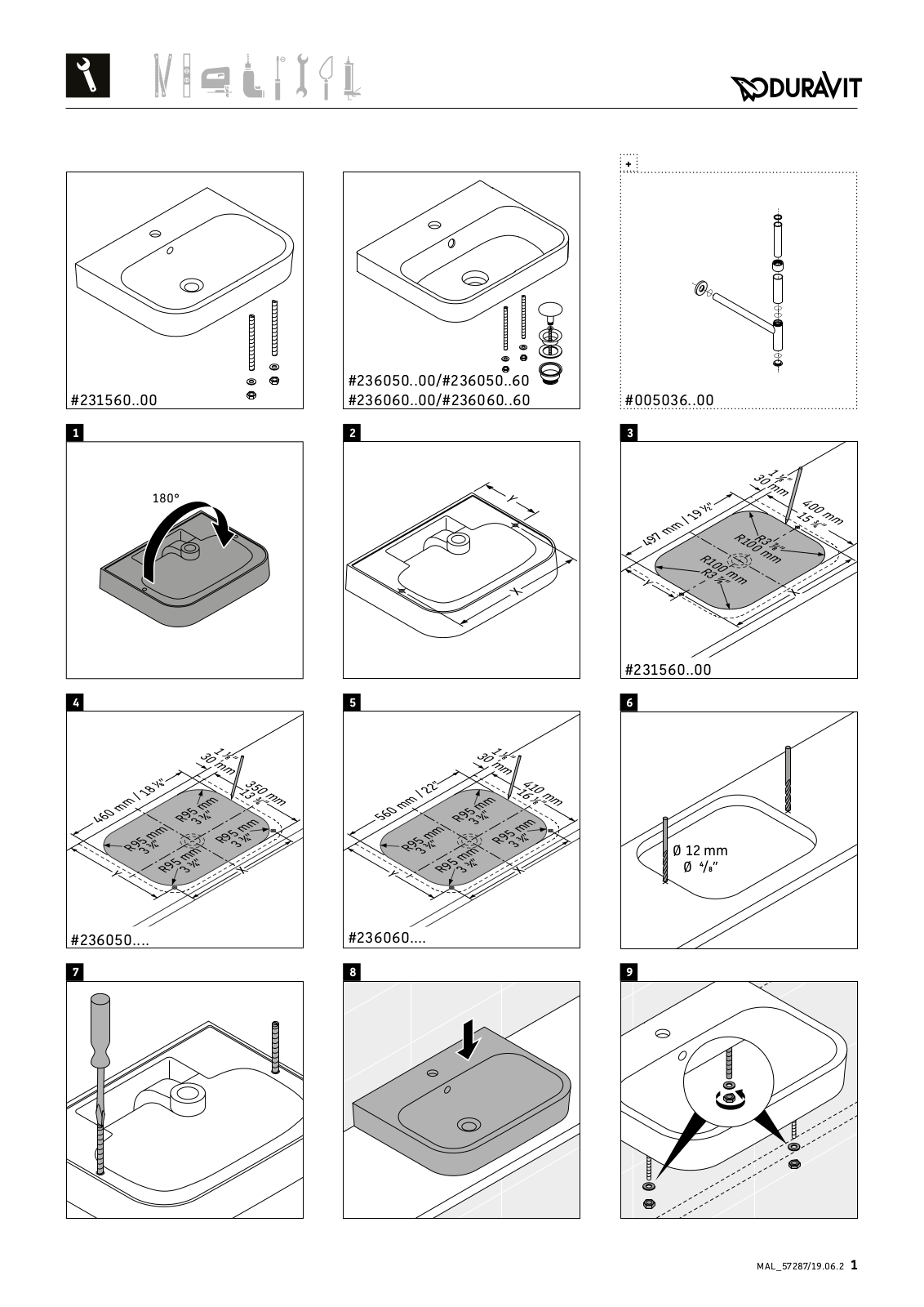 Duravit 2360606100, 2359601300, 2360601300, 2360500000 Mounting instructions