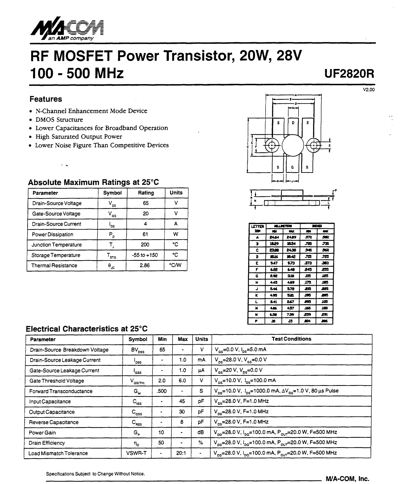 Datasheet UF2820R Datasheet (M A COM) - ManualMachine.com