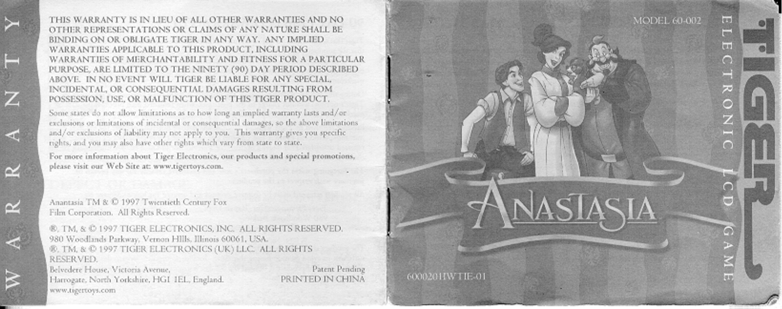 Hasbro Anastasia Electronic LCD Game User Manual