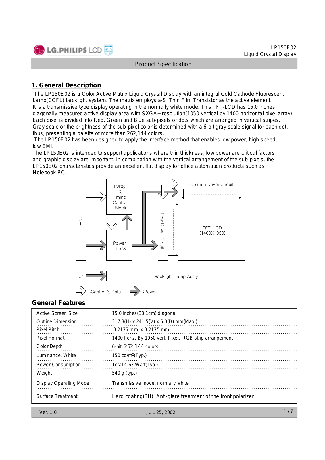 LG.Philips LCD LP150E02-A2P1 Specification