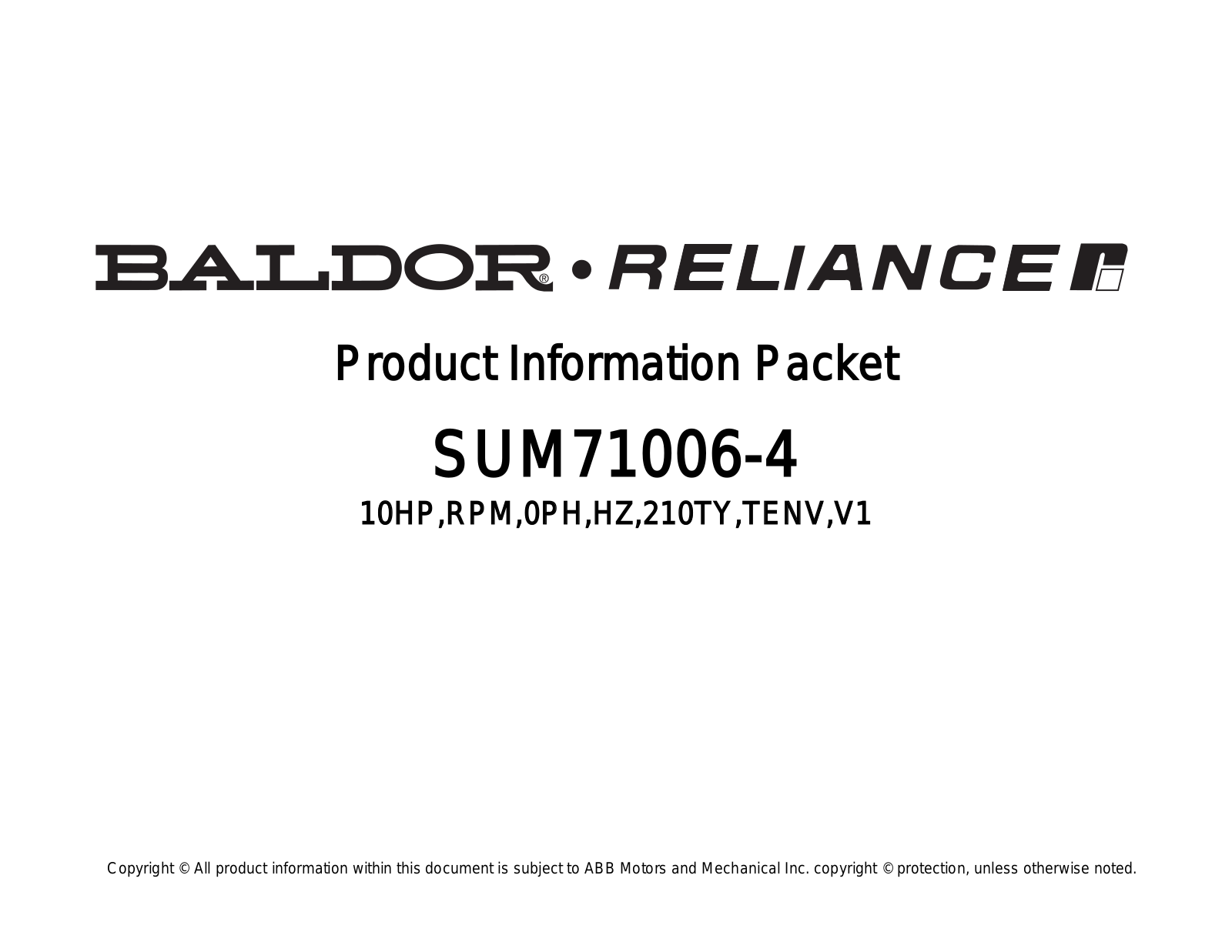 Baldor SUM71006-4 Product Information Sheet