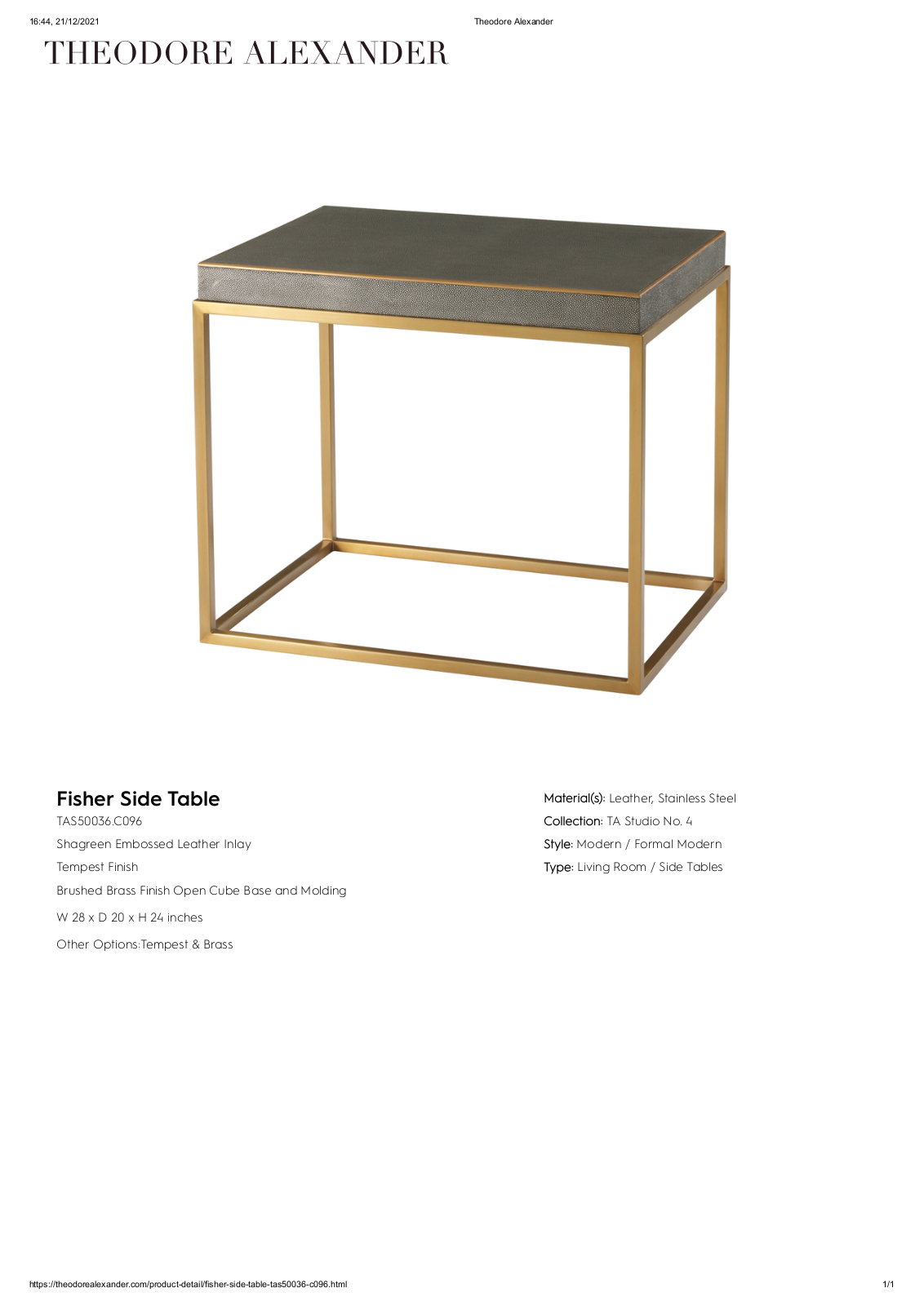 Theodore Alexander FPLJ3271 Specifications - ManualMachine.com