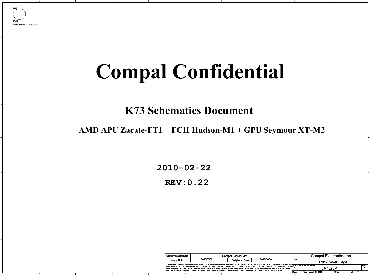 Compal LA-7323P K73, K73B, K73BR, K73BY Schematic