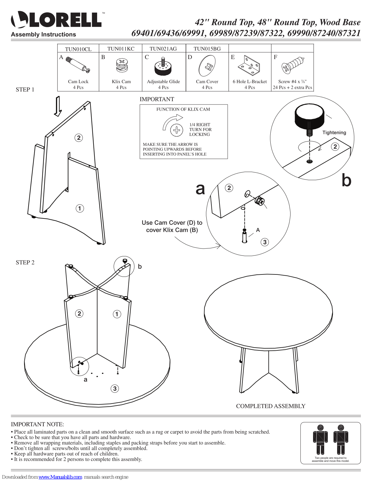 Lorell 69436, 69401, 87322, 69990, 69991 Assembly Instructions Manual