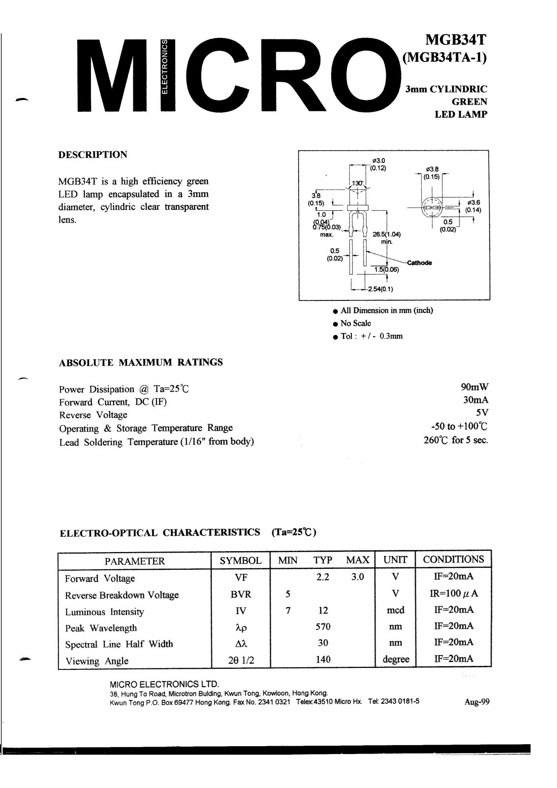 MICRO MGB34TA-1 Datasheet