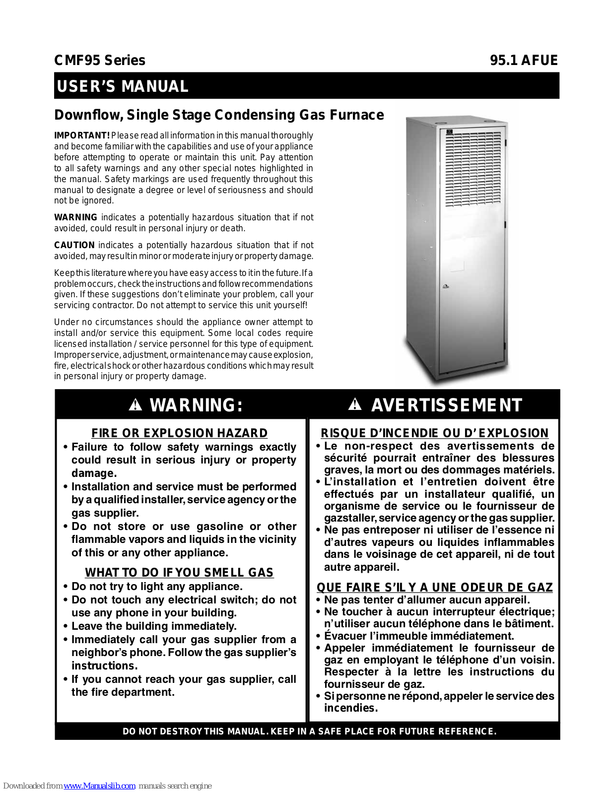 Nordyne CMF95, 95.1 AFUE User Manual