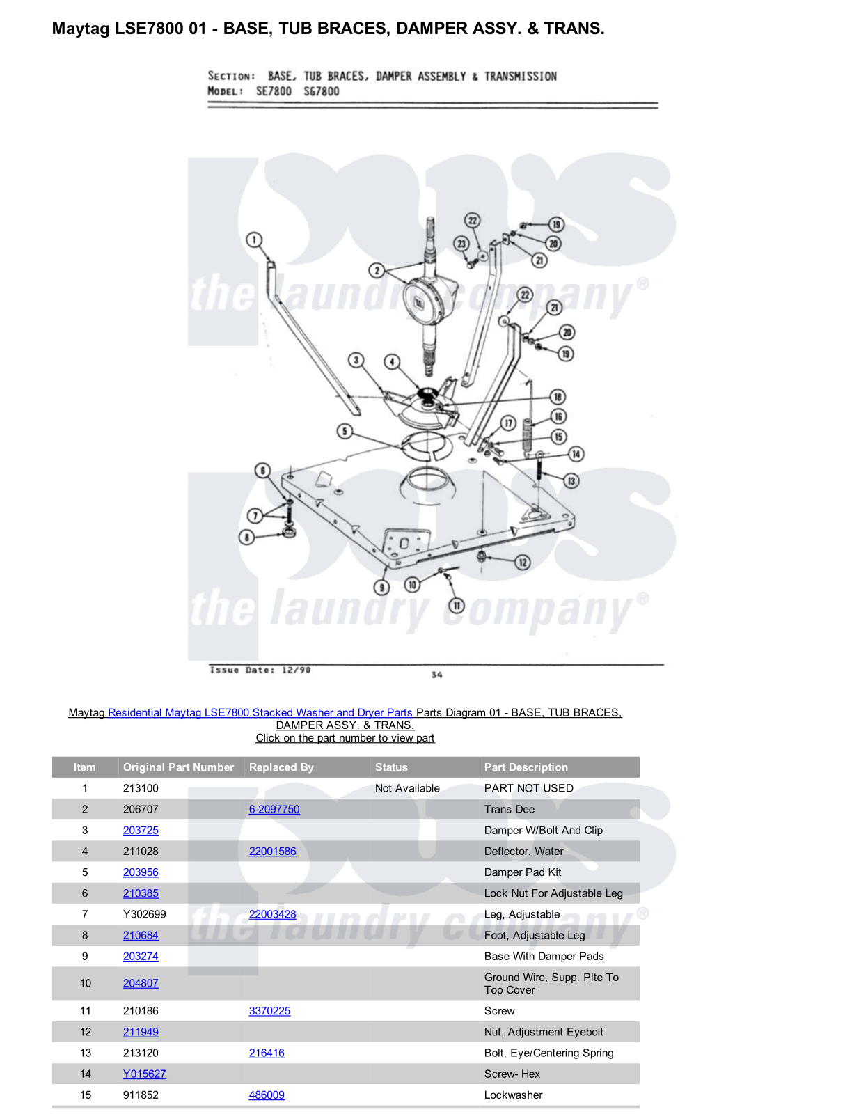 Maytag LSE7800 Stacked and Parts Diagram