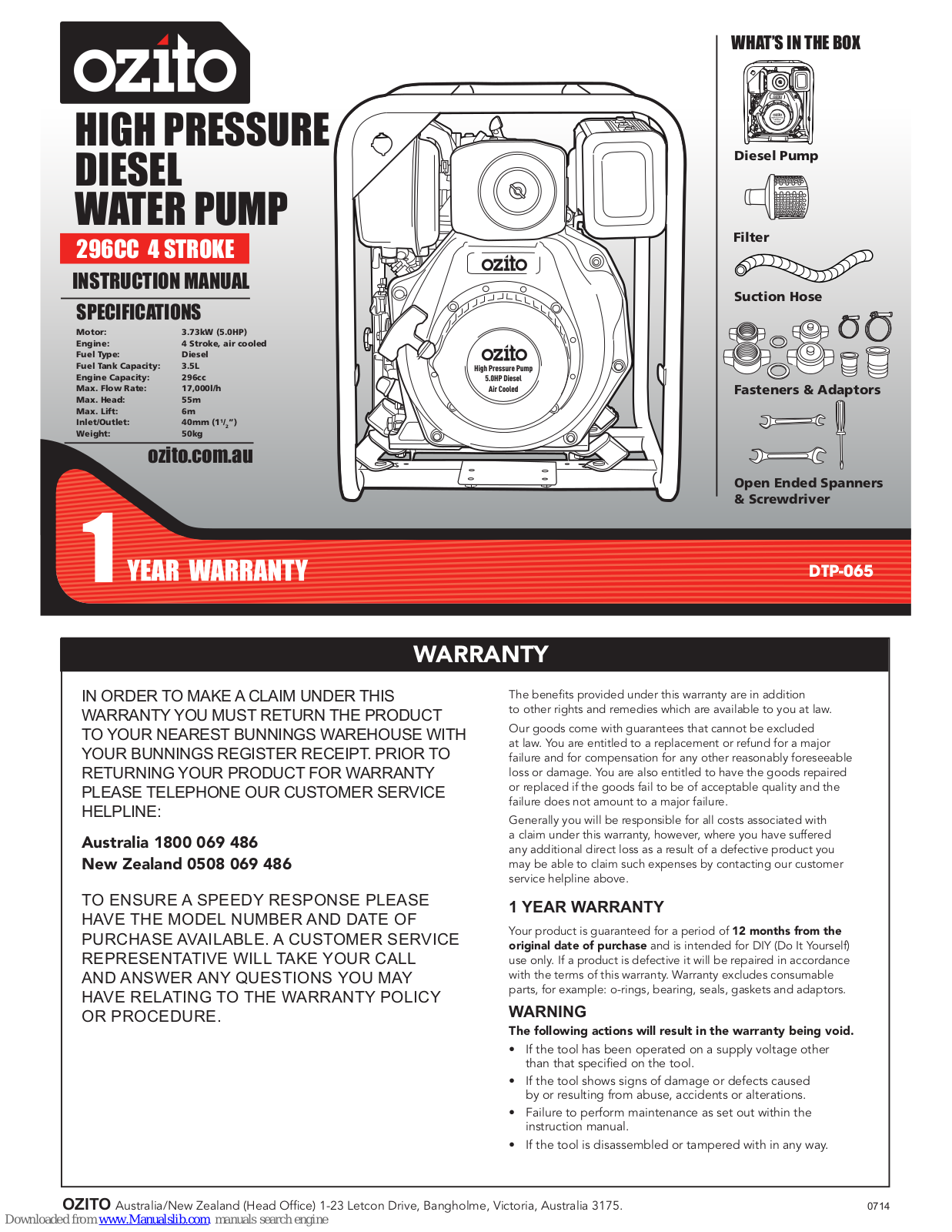 Ozito DTP-065 Instruction Manual