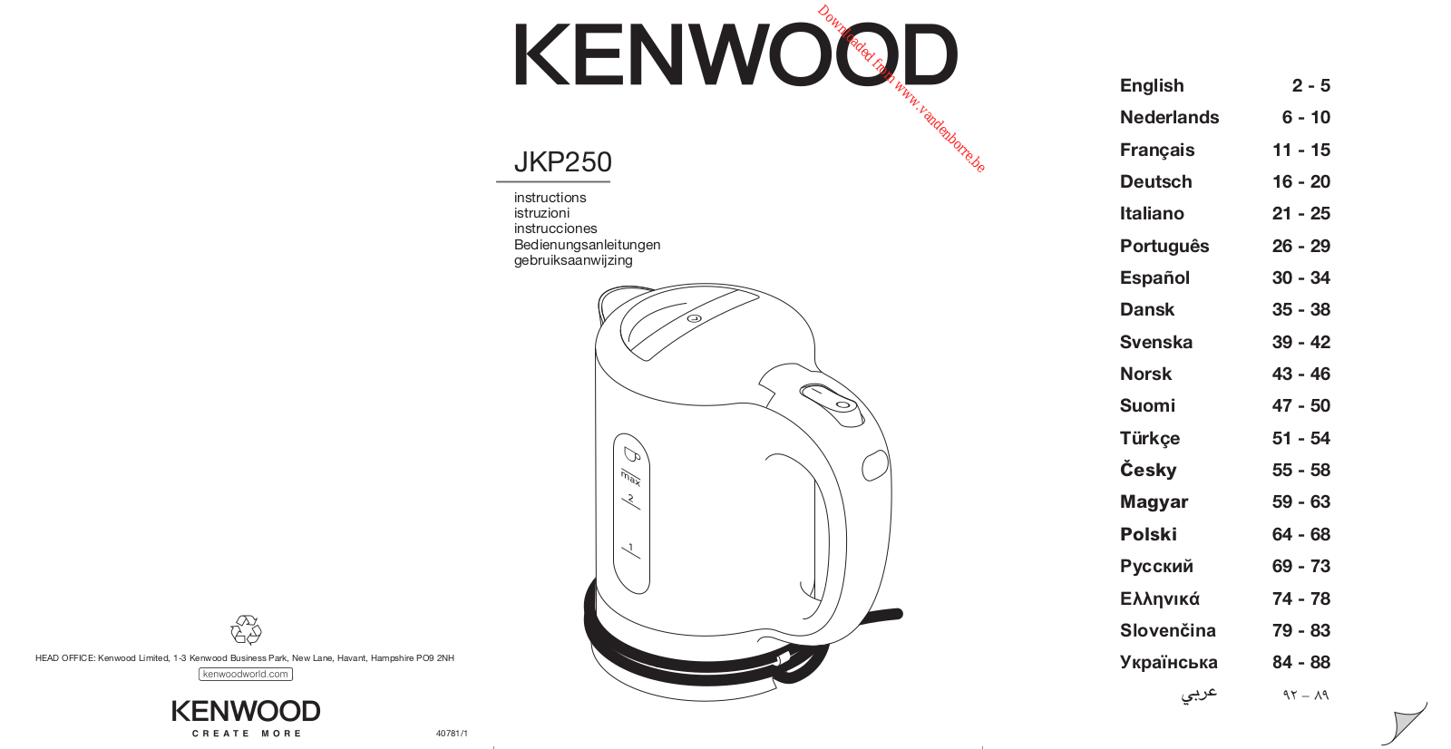 KENWOOD JKP250 User Manual