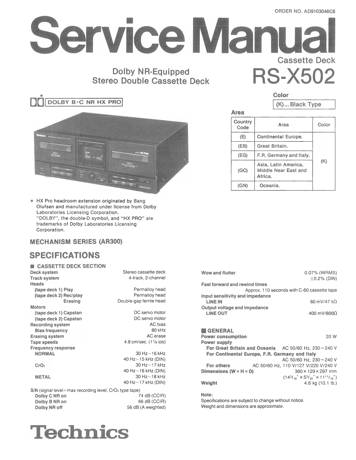 Technics RS-X-502 Service Manual