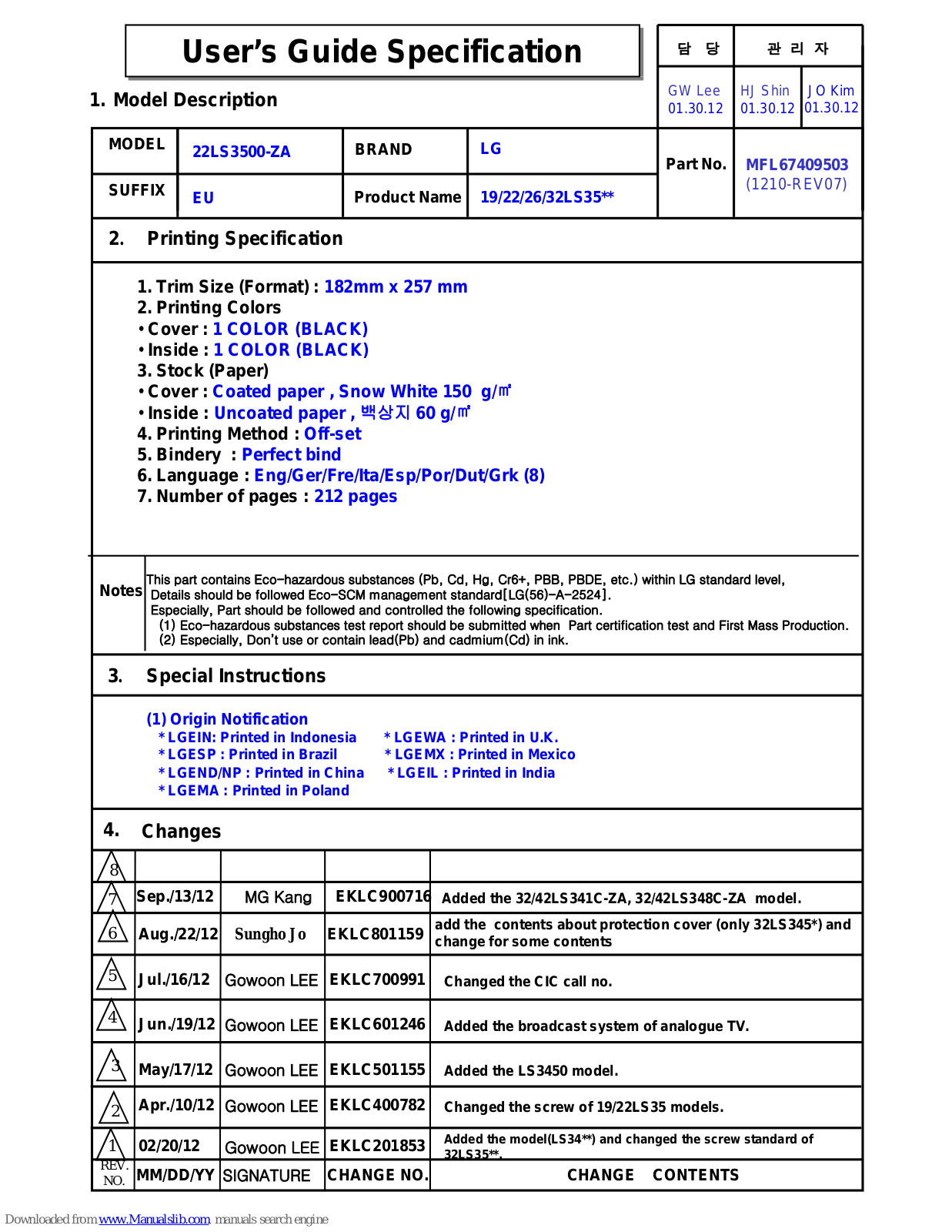 LG 19LS3500-ZA, 19LS350S-ZA, 19LS350T-ZA, 22LS3500-ZA, 22LS350S-ZA Owner's Manual