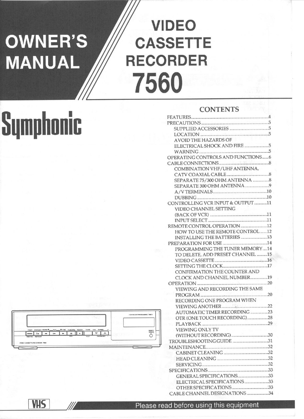 Symphonic 7560 User Manual