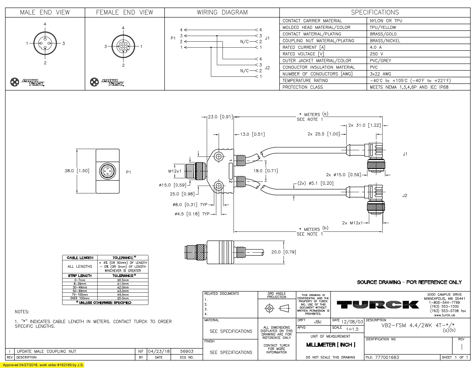 Turck VB2-FSM4.4/2WK4T-0.2/0.2 Specification Sheet