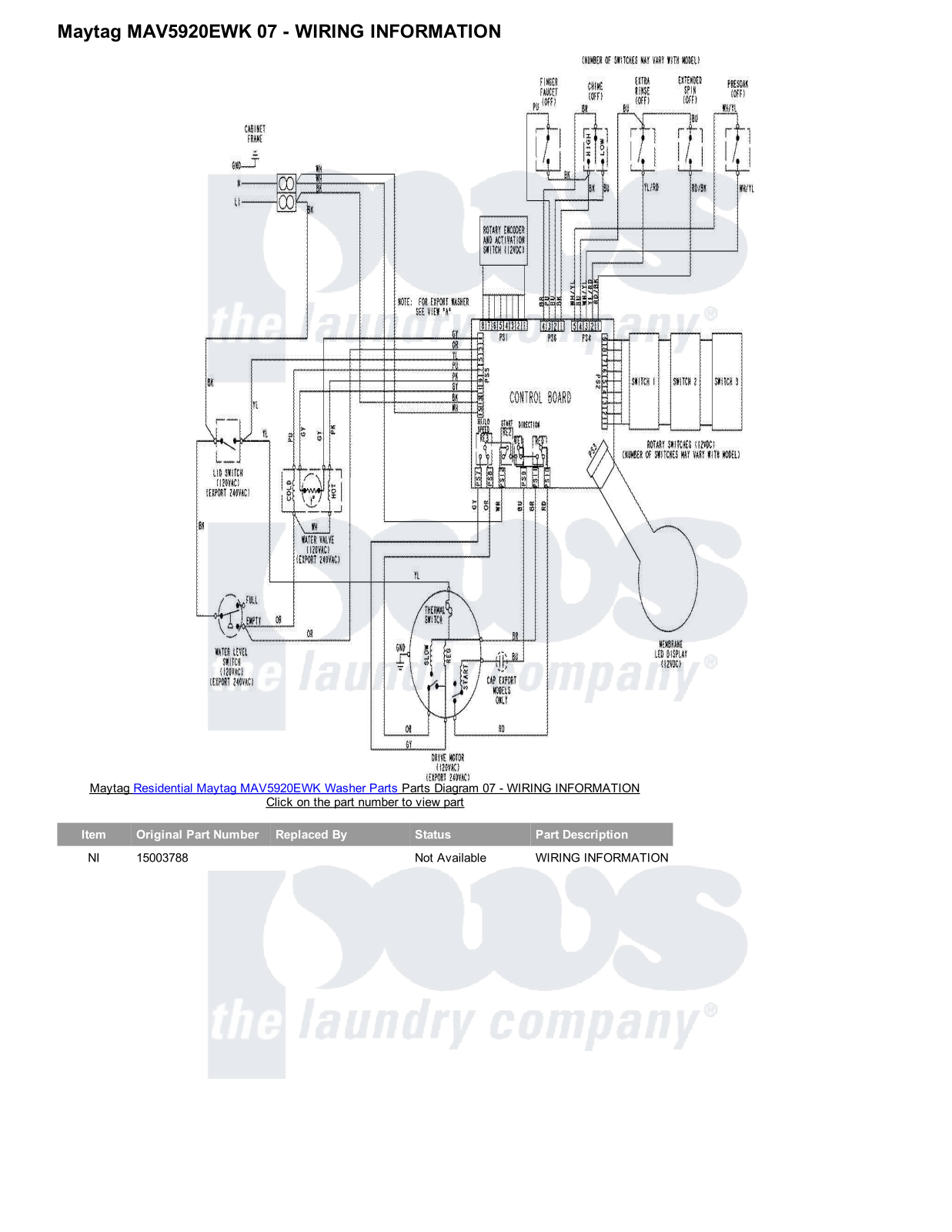 Maytag MAV5920EWK Parts Diagram