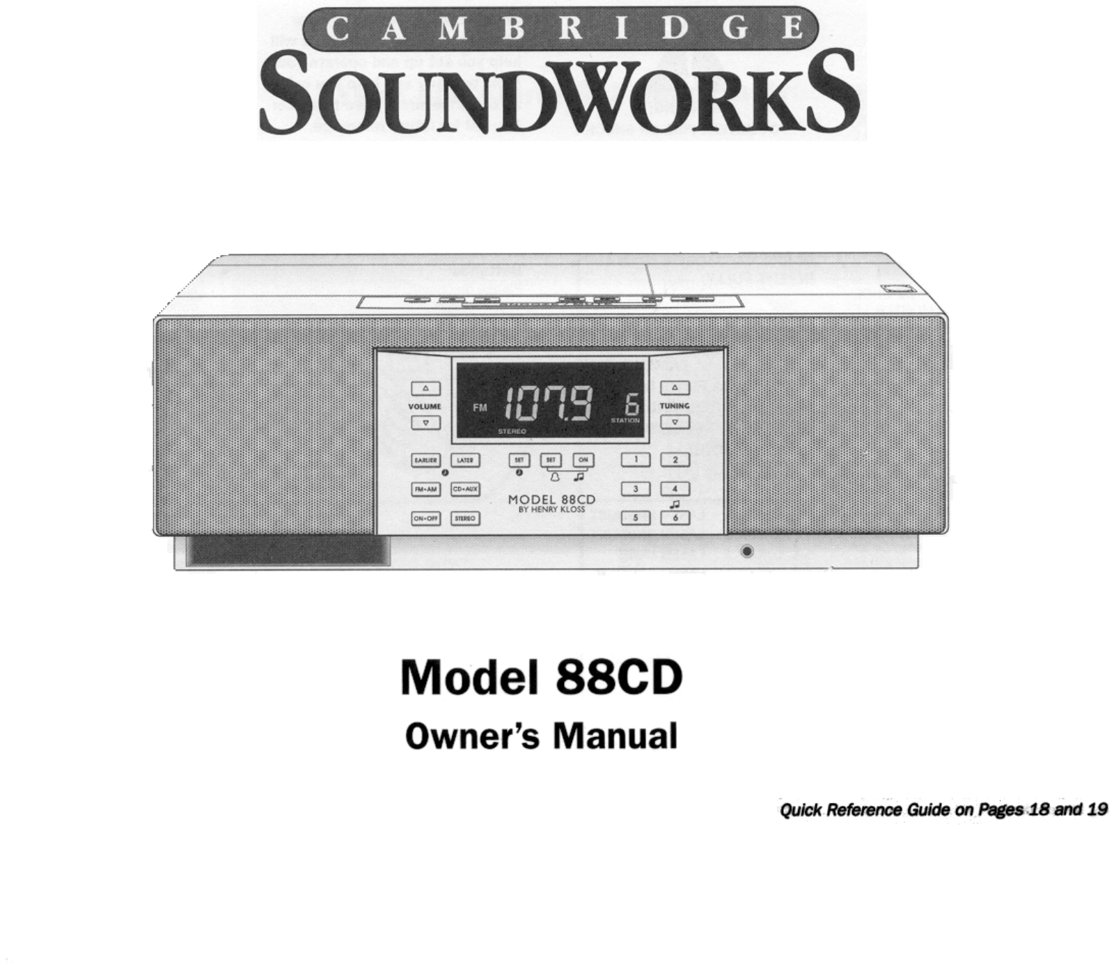 Cambridge Soundworks 88CD User Manual