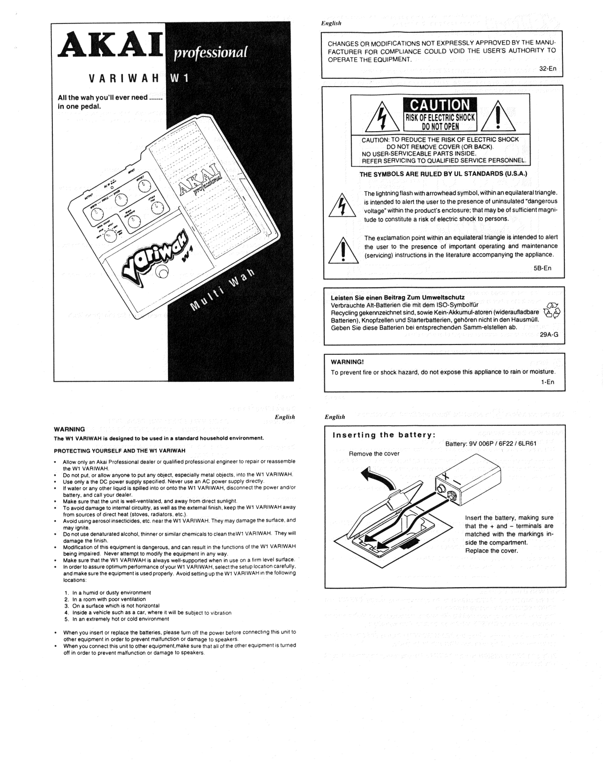 Akai W1 Owner's Manual - ManualMachine.com