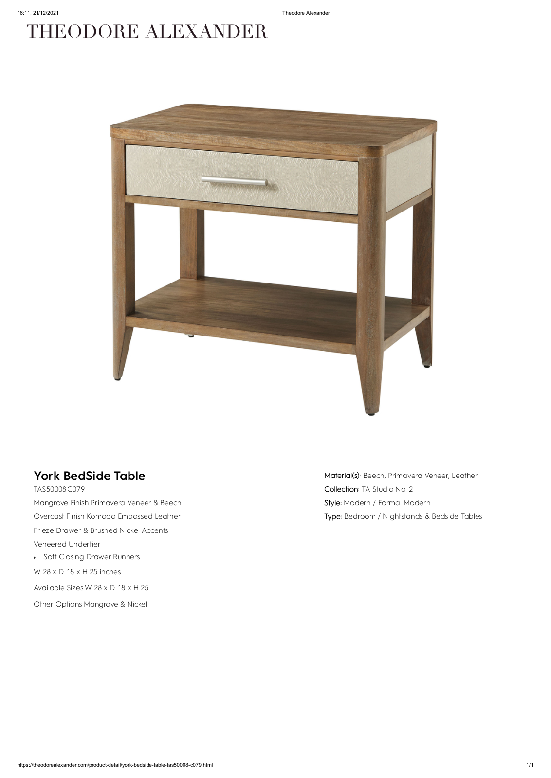 Theodore Alexander FPLJ3157 Specifications - ManualMachine.com