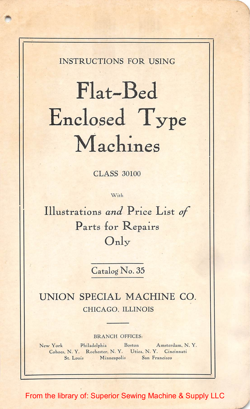 Union Special 30100 User Manual