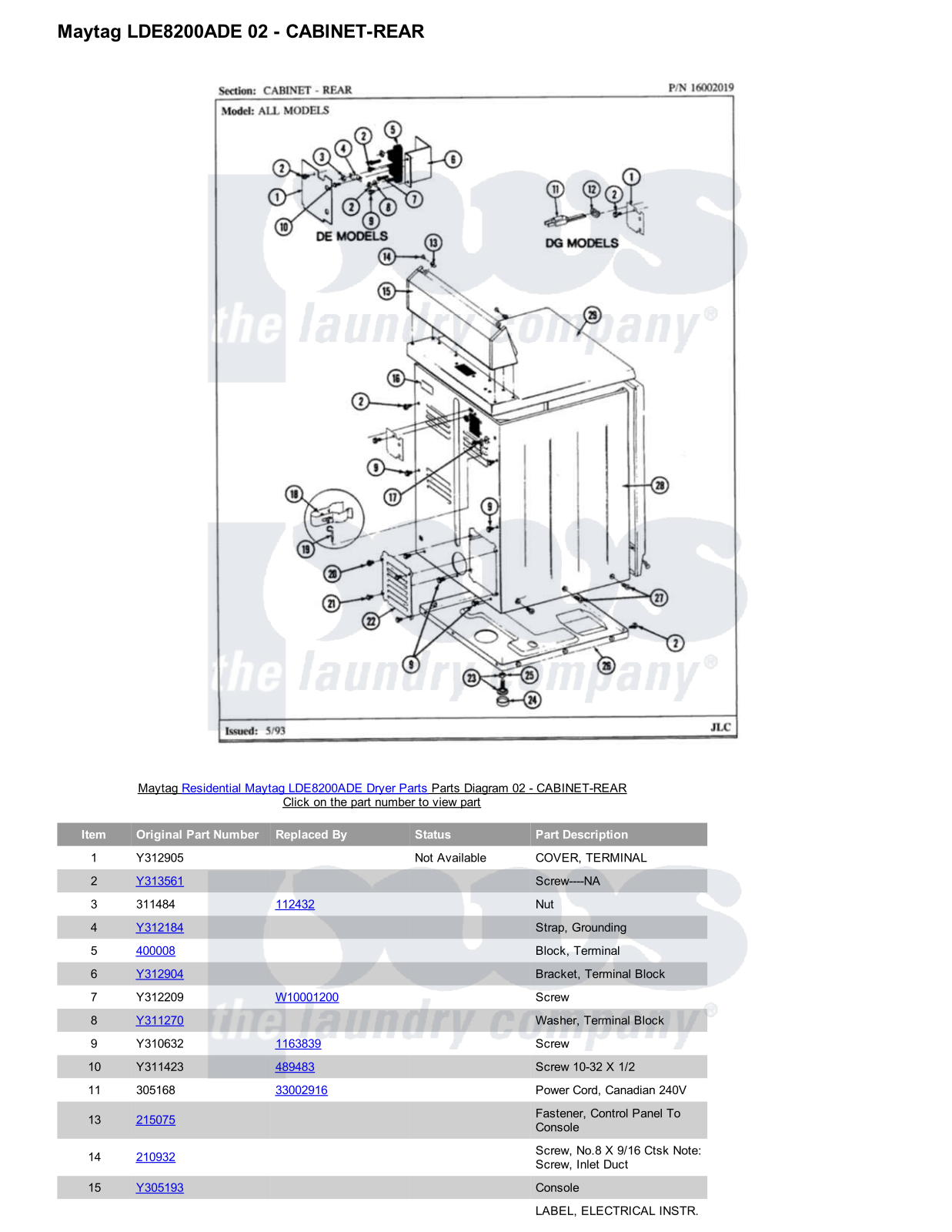 Maytag LDE8200ADE Parts Diagram