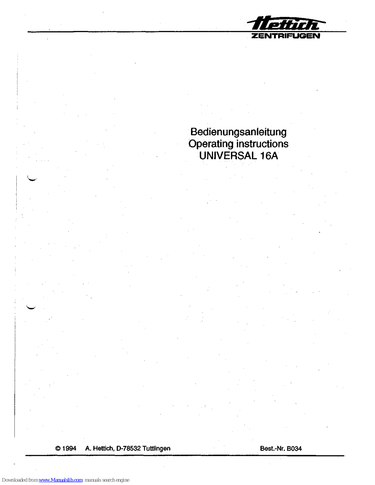 Hettich Universal 16A Operating Instructions Manual - ManualMachine.com