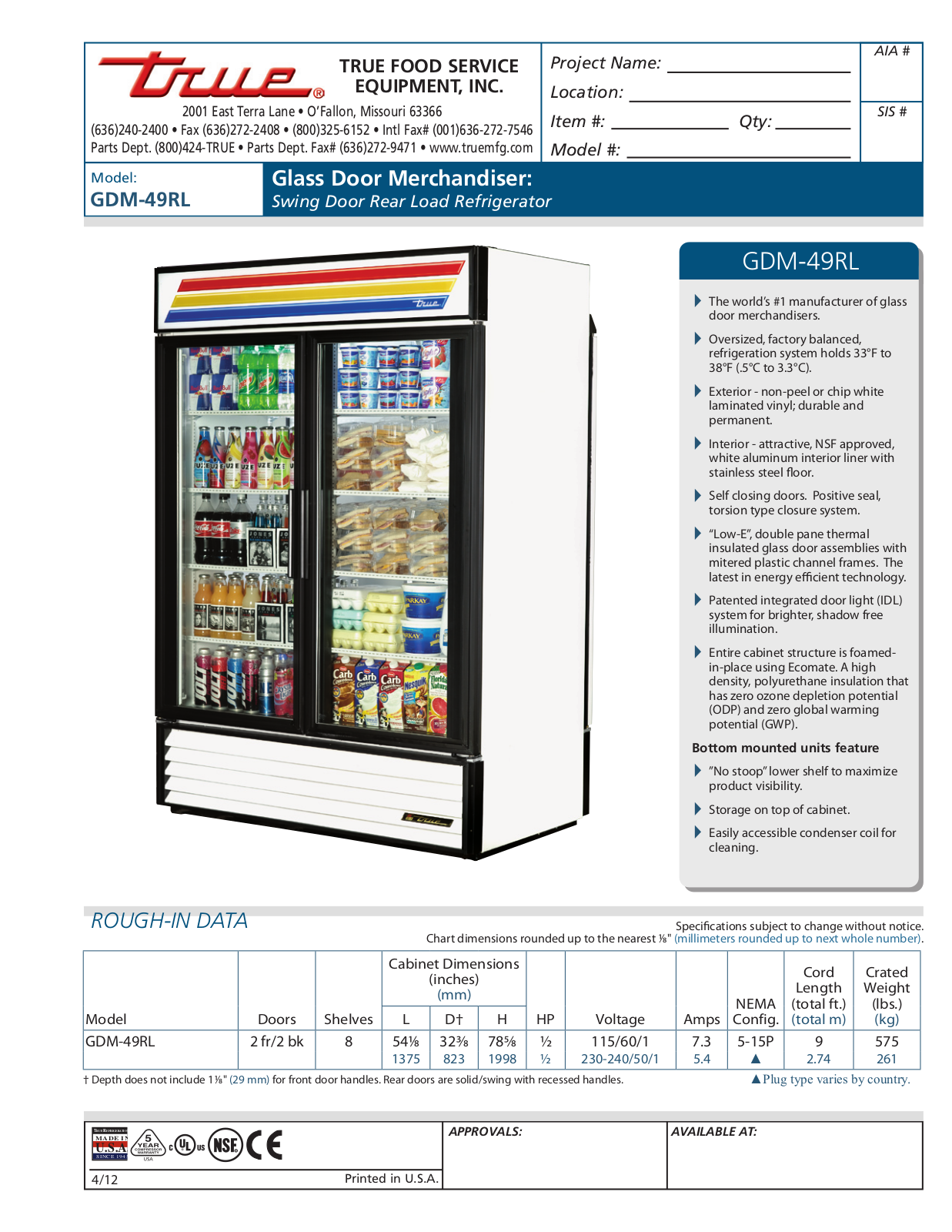 True GDM-49RL User Manual