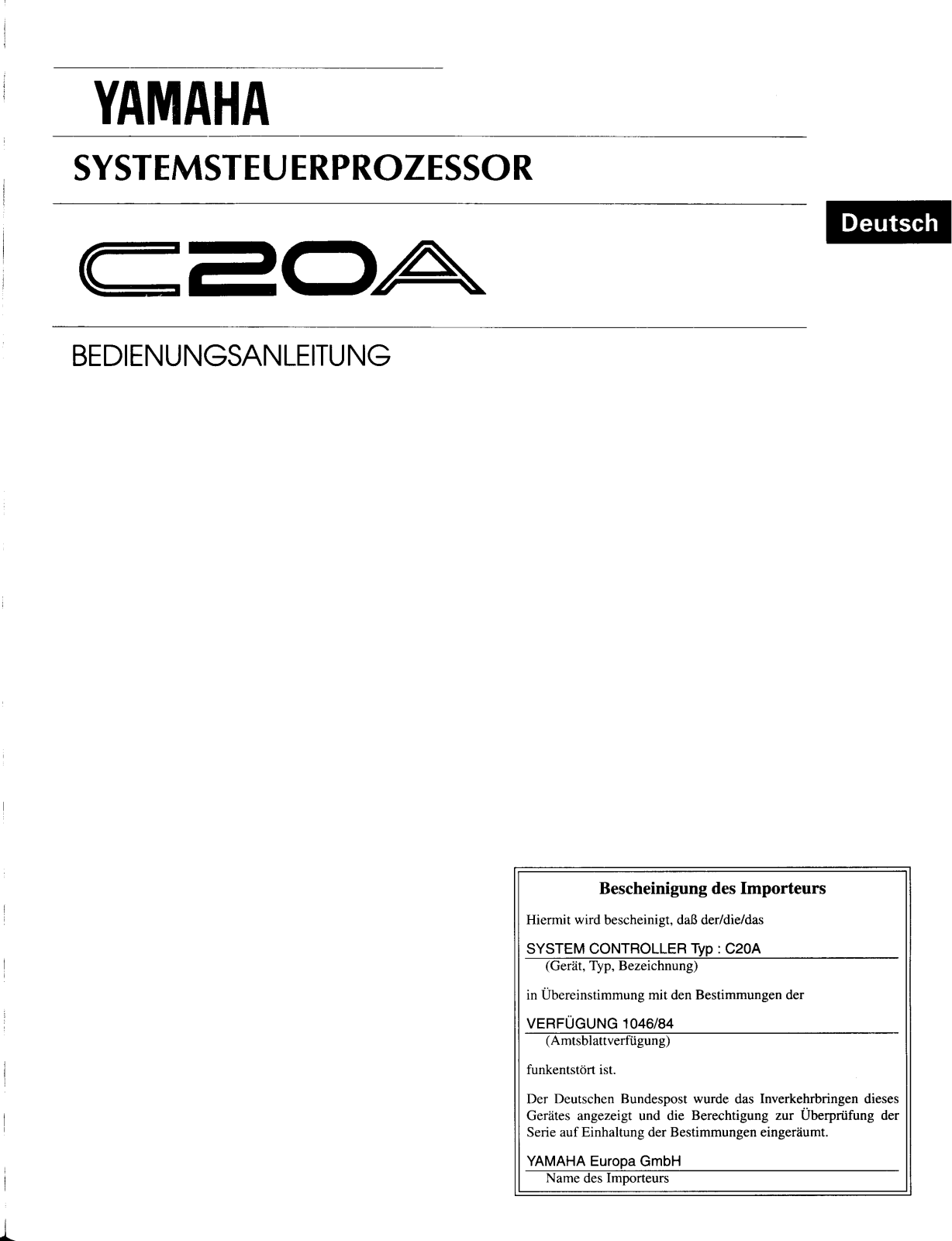 Yamaha C20A User Manual