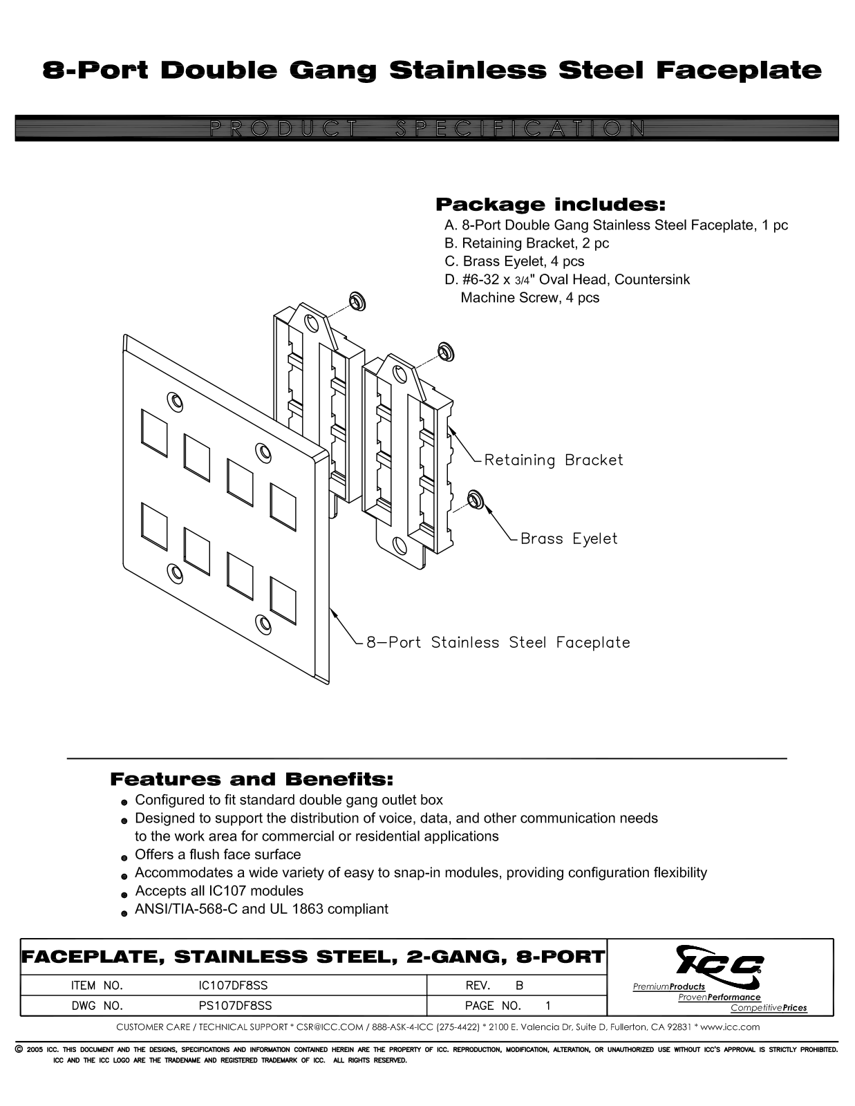 ICC IC107DF8SS Specsheet