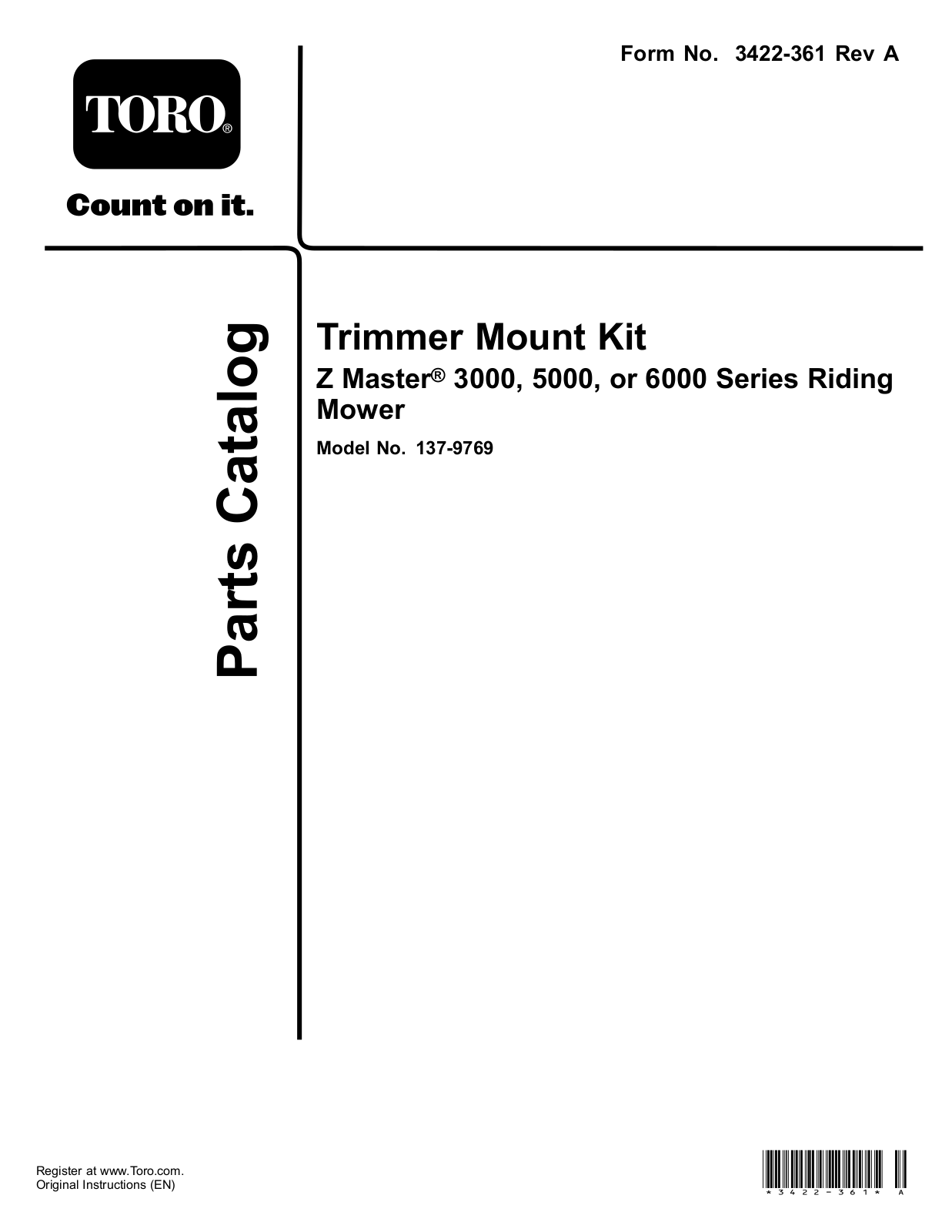 Toro 137-9769 Parts Catalogue