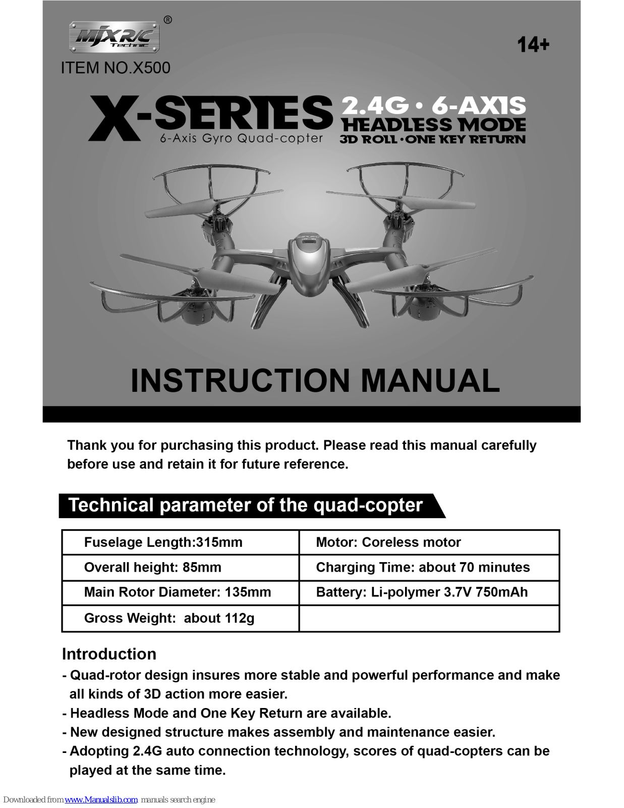 MJX R/C X500 Instruction Manual