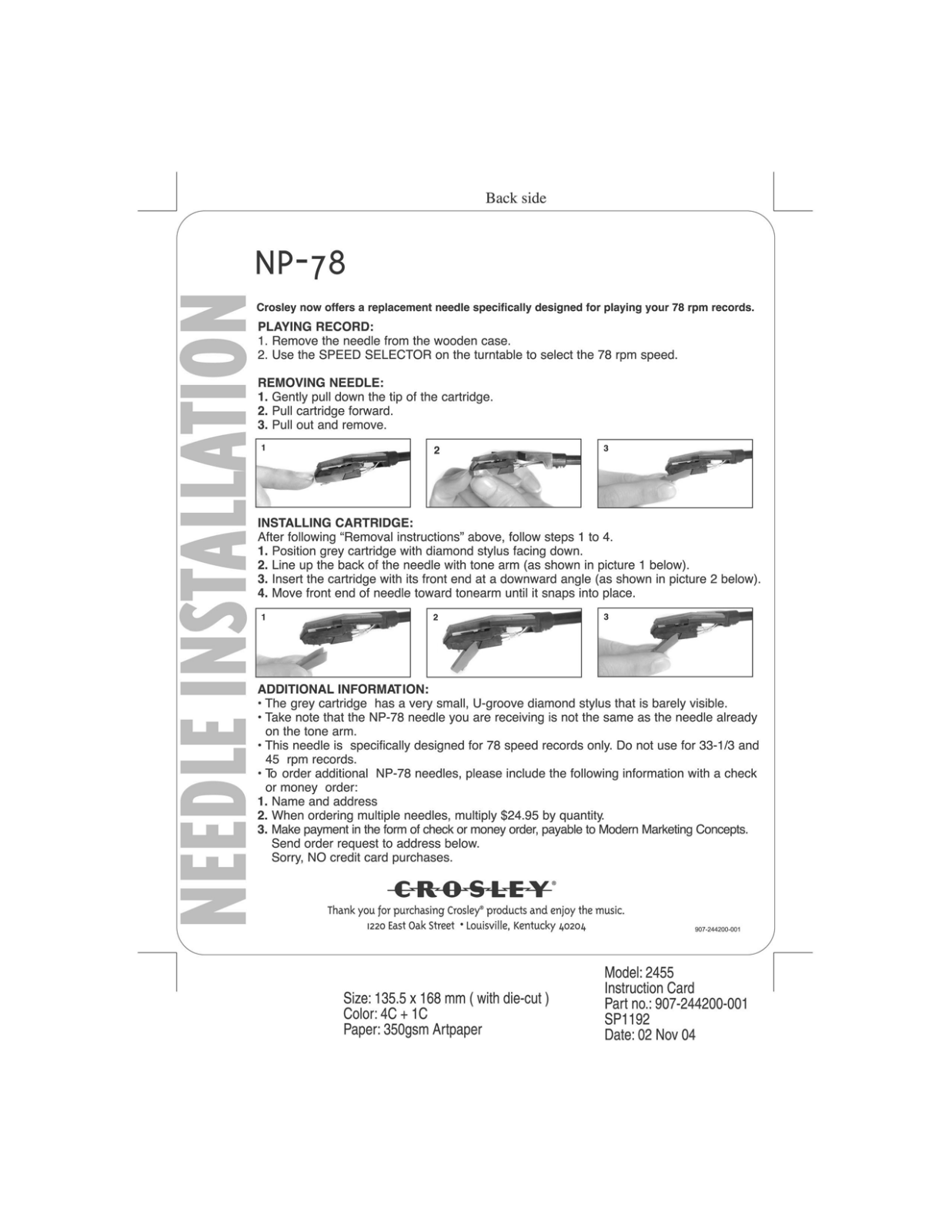 CROSLEY NP-78 User Manual