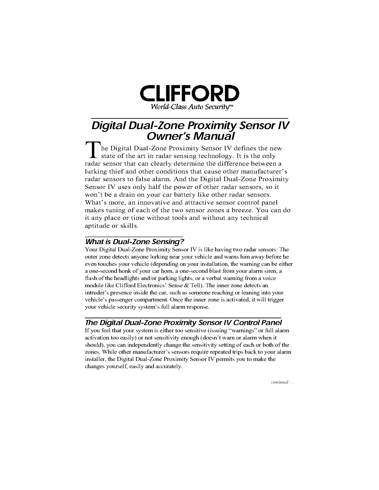 Clifford Sensor 4 Owners Guide