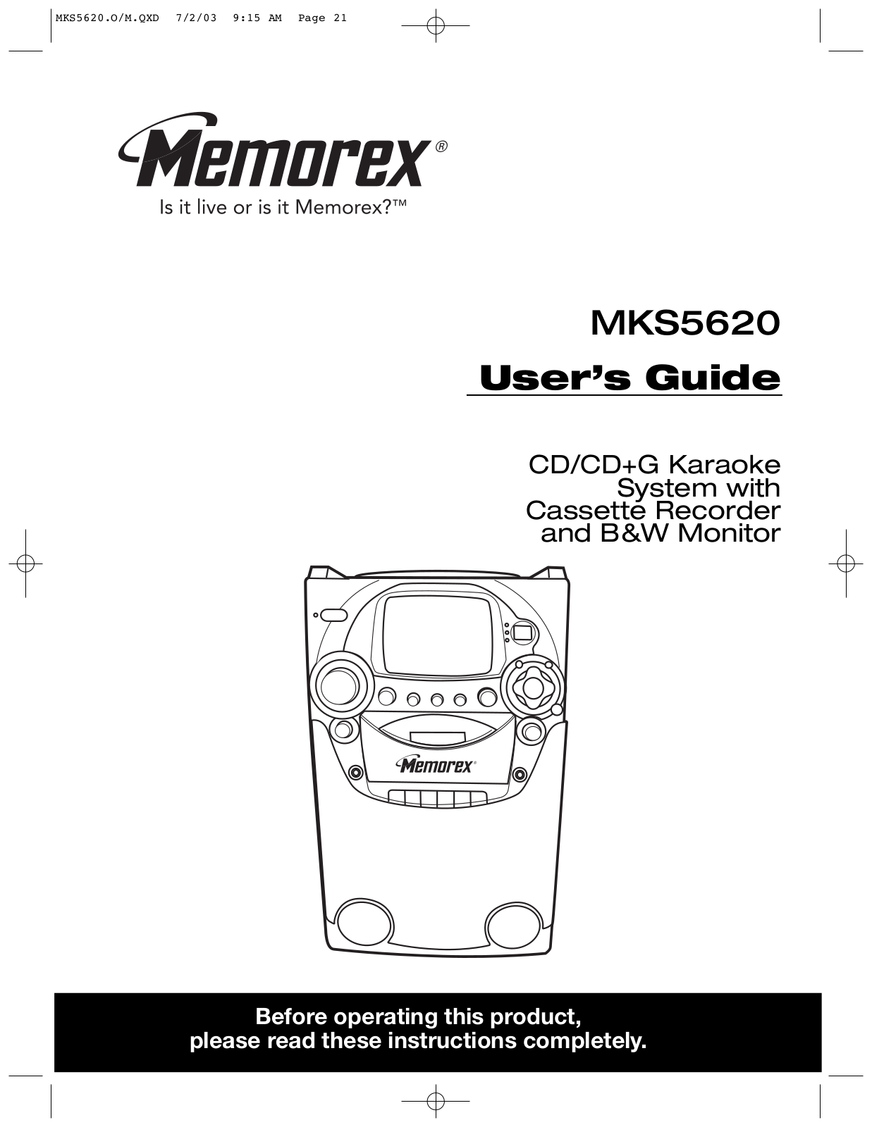 Memorex MKS5620 User Manual