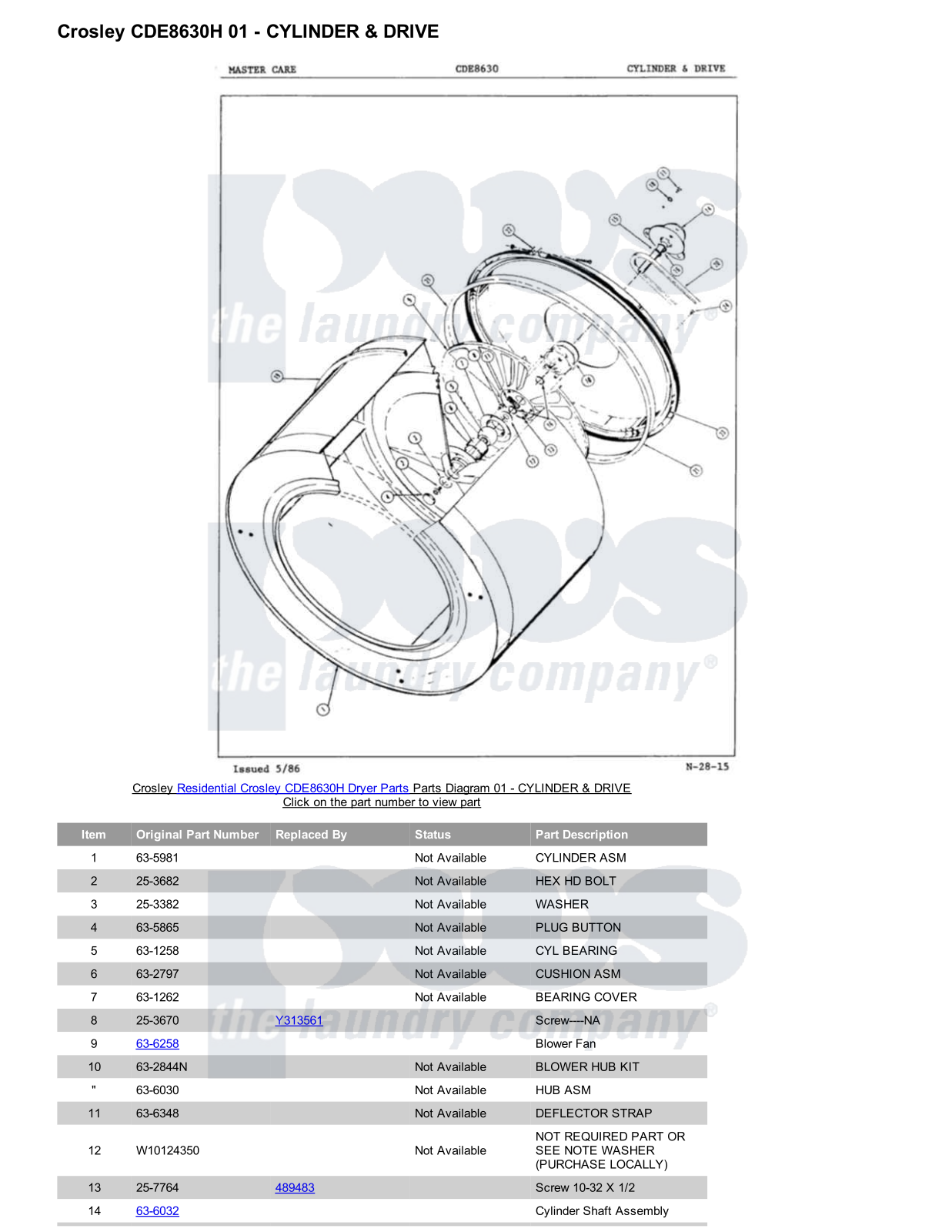 Crosley CDE8630H Parts Diagram