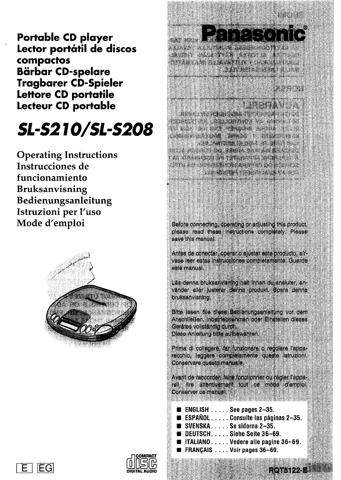 Panasonic SL-S208, SL-S210 Operating Instructions