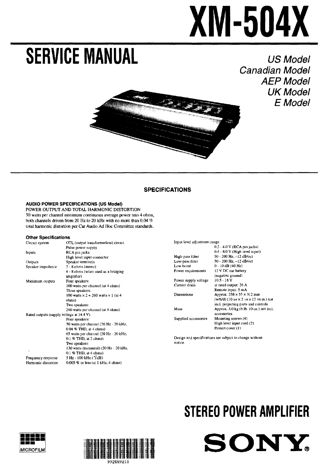 Sony XM-504-X Service manual