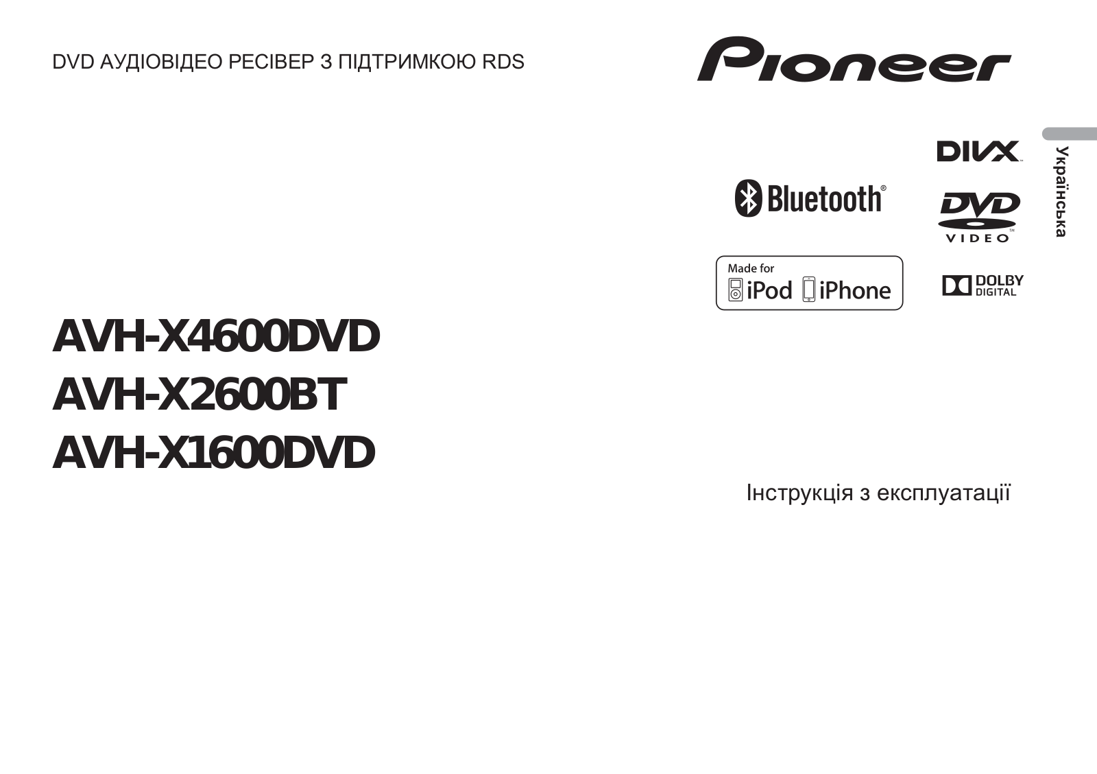 Pioneer AVH-X2600BT, AVH-X4600DVD User manual