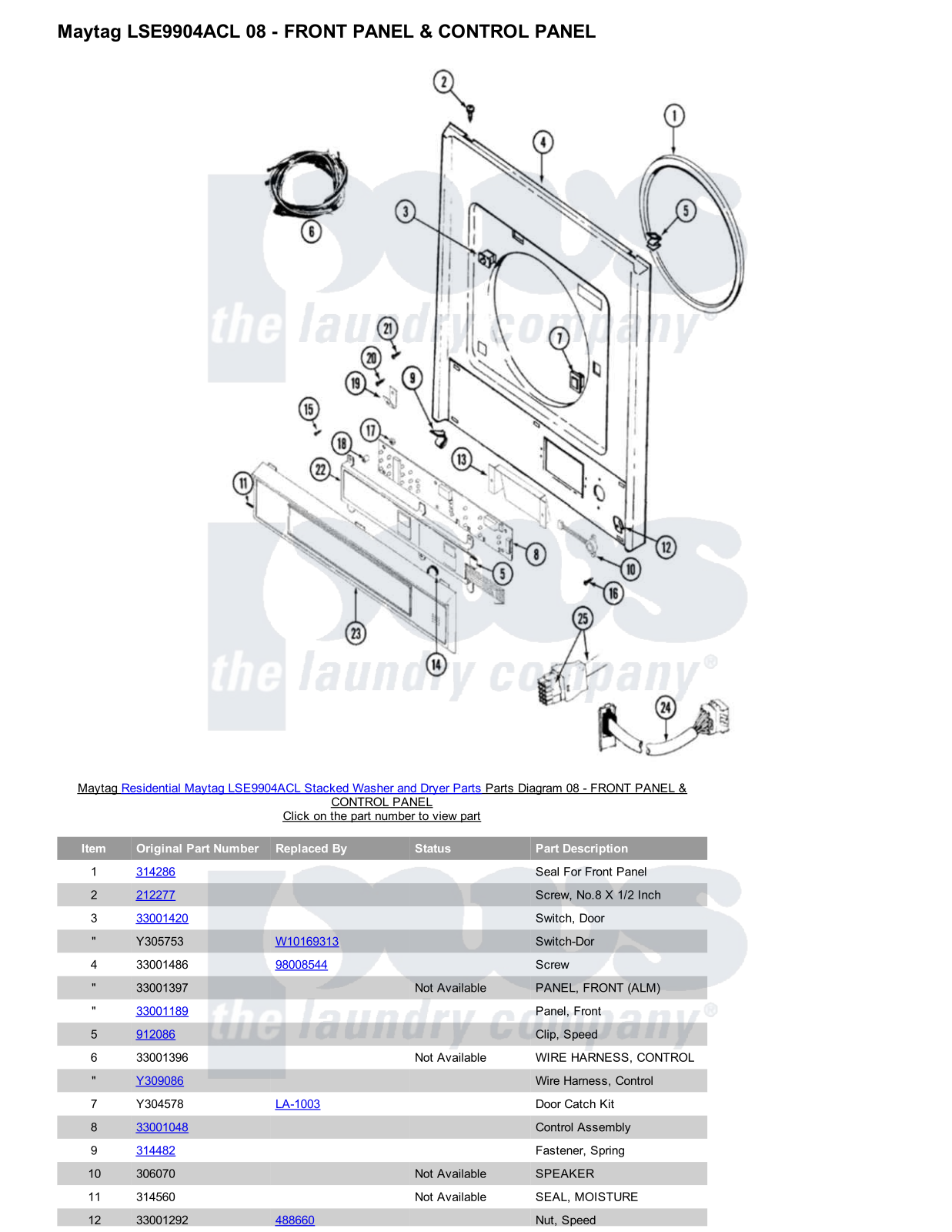 Maytag LSE9904ACL Stacked and Parts Diagram