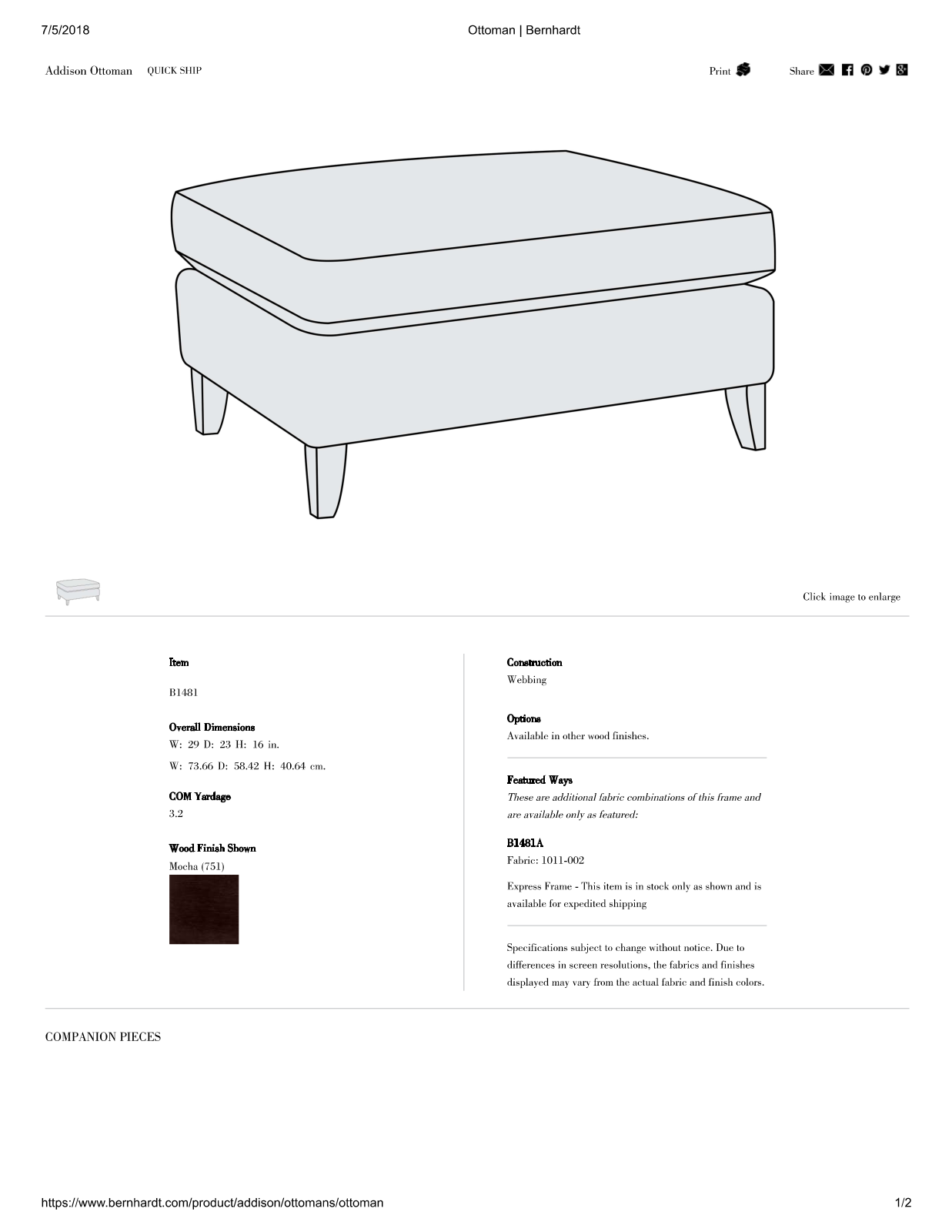 Bernhardt W003194015 Specifications - ManualMachine.com