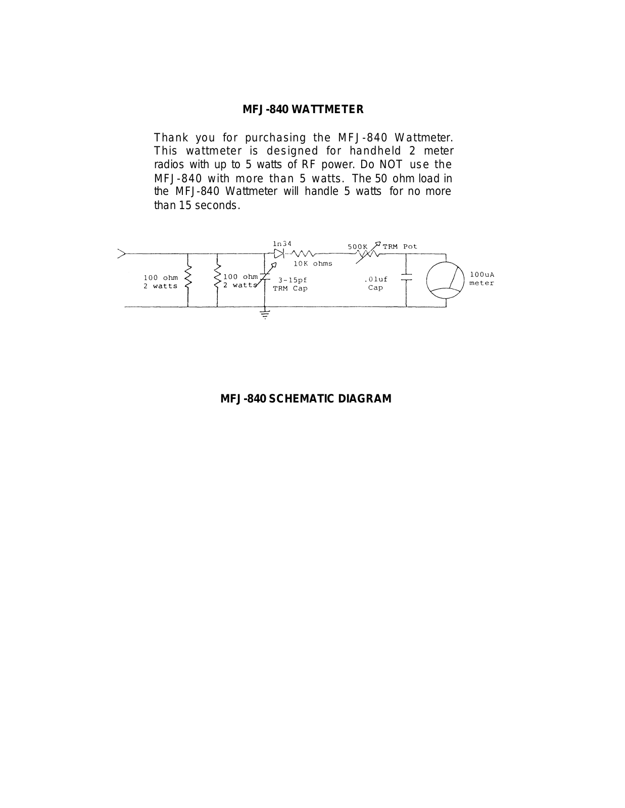 MFJ MFJ-840 User Manual