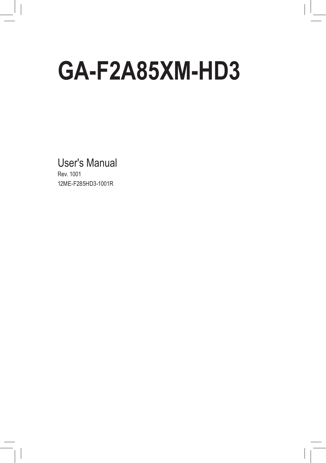 GIGABYTE GA-F2A85XM-HD3 Owner's Manual