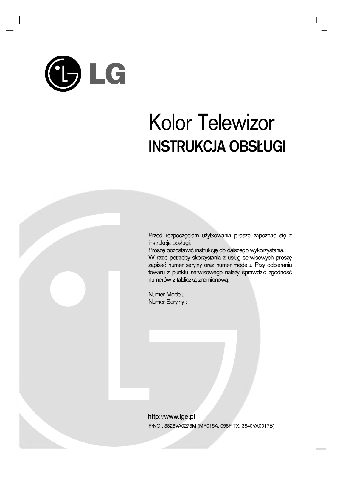 Lg PE-53A82T, PE-43A82T, PE-48A82T User Manual