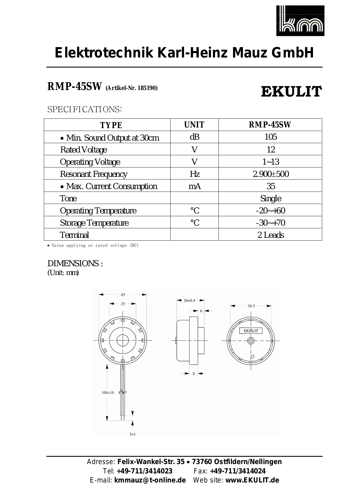 EKULIT RMP-45SW Datasheet - ManualMachine.com