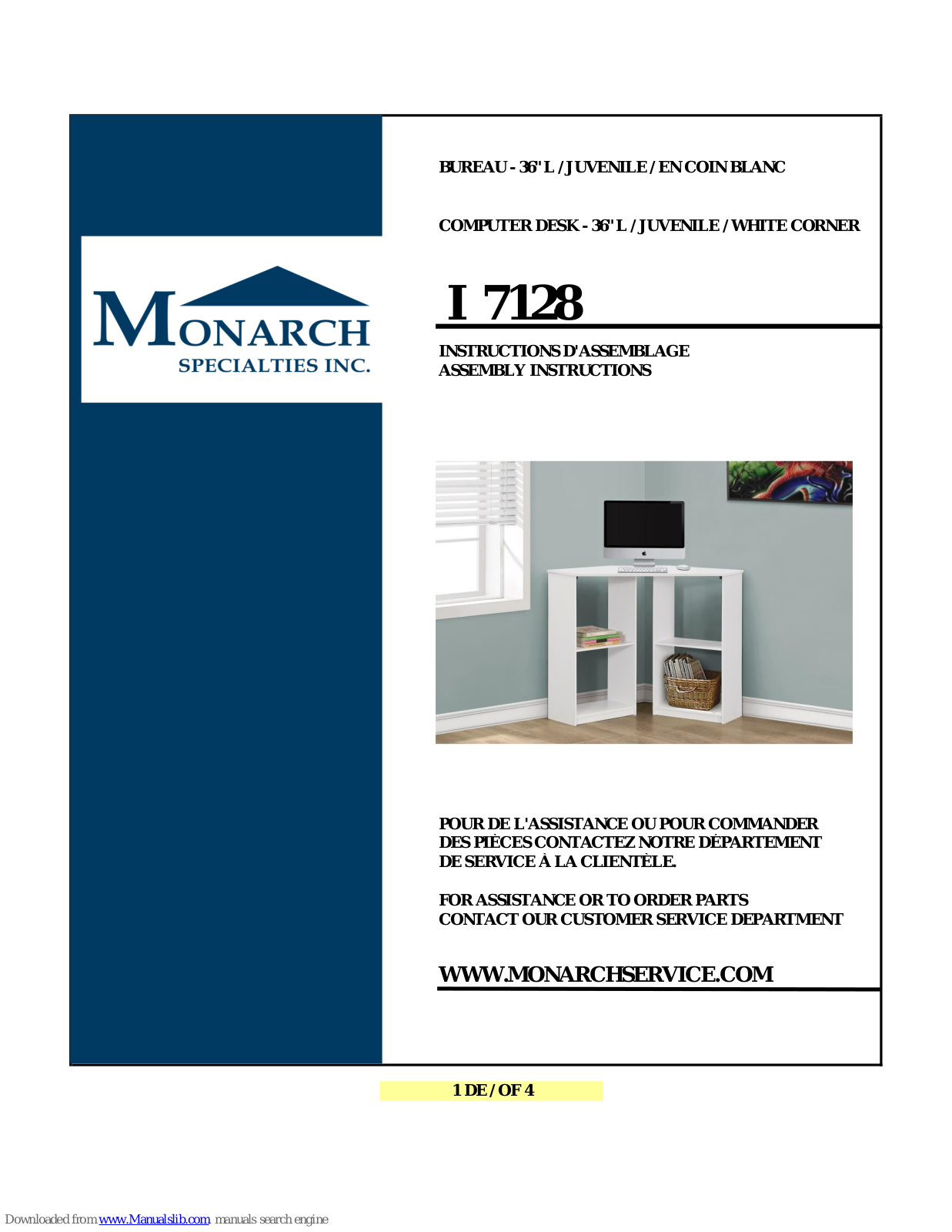 Monarch Specialties I 7128 Assembly Instructions Manual