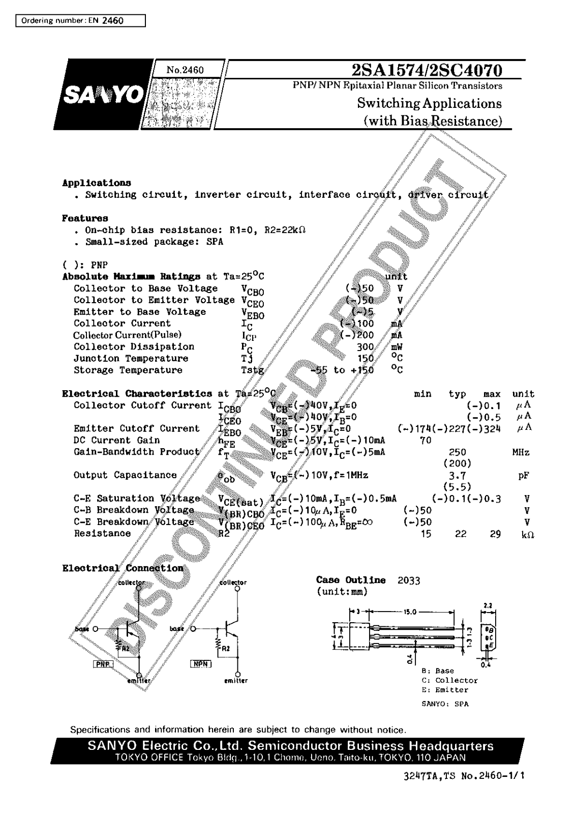 Sanyo 2SC4070 Specifications