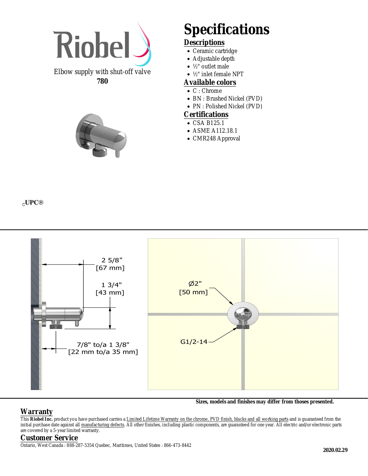 Riobel 780C, 780BN Specifications - ManualMachine.com
